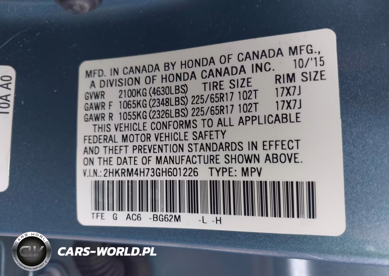 2016 Honda Cr-V Ex-L VIN:2HKRM4H73GH601226 - 9
