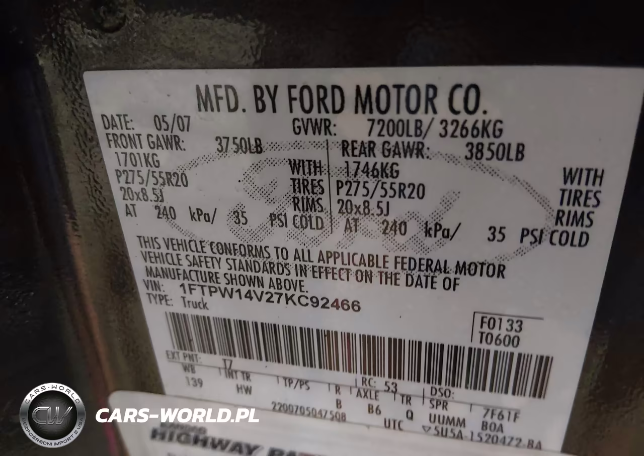 2007 Ford F-150 Fx4-Lariat-Xlt VIN:1FTPW14V27KC92466 - 9