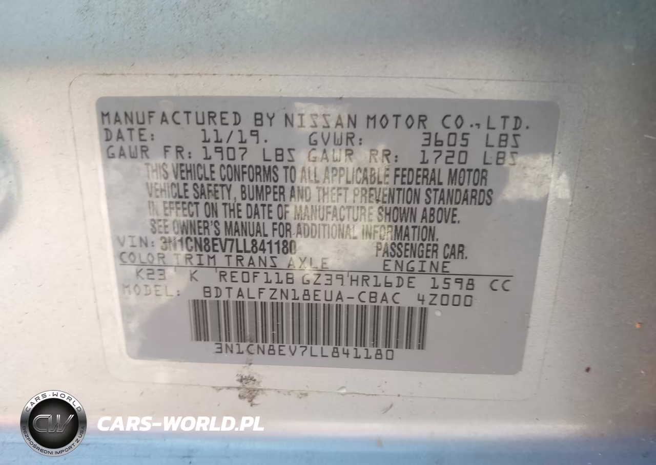 2020 Nissan Versa Sv Xtronic Cvt VIN:3N1CN8EV7LL841180 - 9