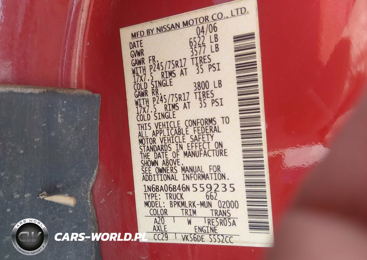 2006 Nissan Titan Xe VIN:1N6BA06B46N559235 - 9