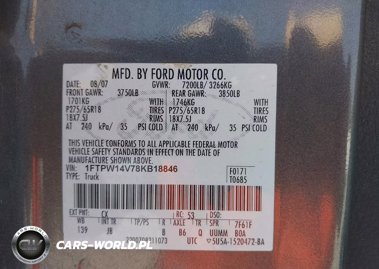 2008 Ford F-150 Fx4 VIN:1FTPW14V78KB18846 - 7