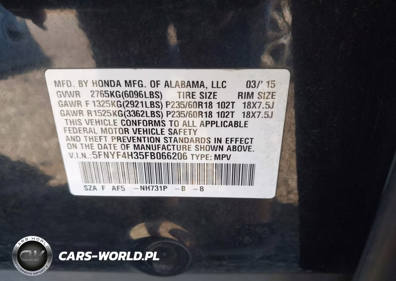 2015 Honda Pilot Se VIN:5FNYF4H35FB066206 - 9