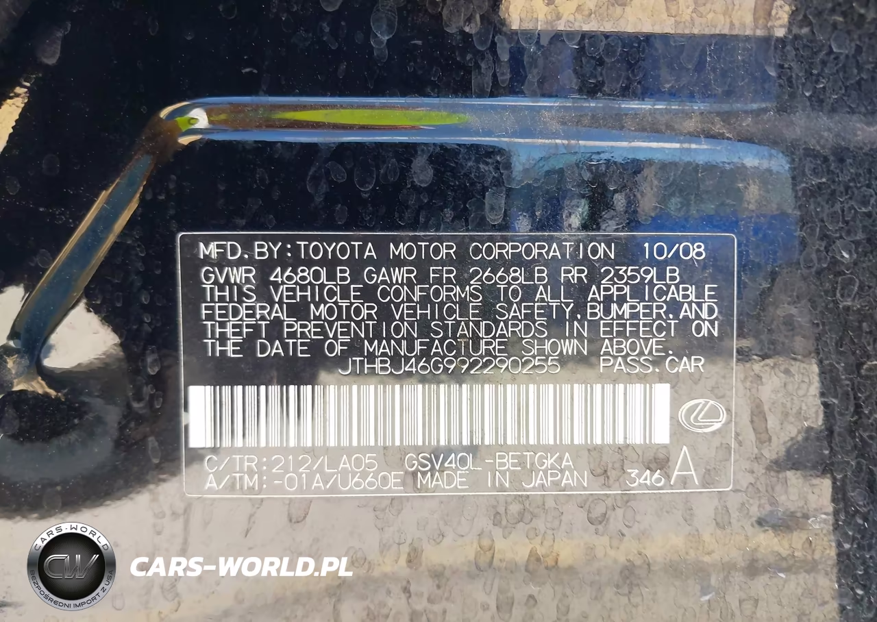 2009 Lexus Es 350 VIN:JTHBJ46G992290255 - 9