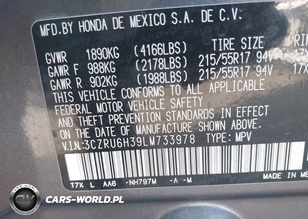 2020 Honda Hr-V Awd Lx VIN:3CZRU6H39LM733978 - 9