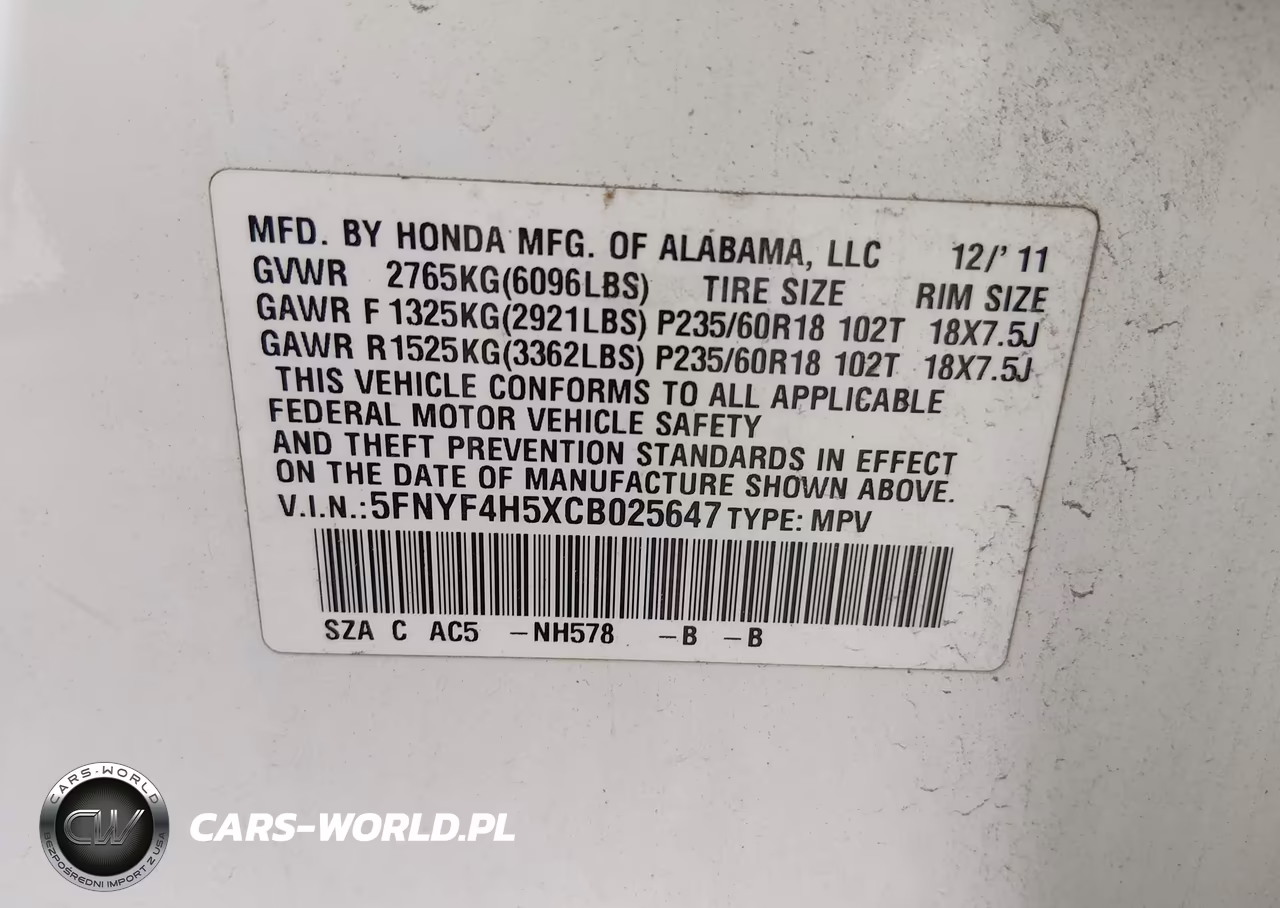 2012 Honda Pilot Ex-L VIN:5FNYF4H5XCB025647 - 9
