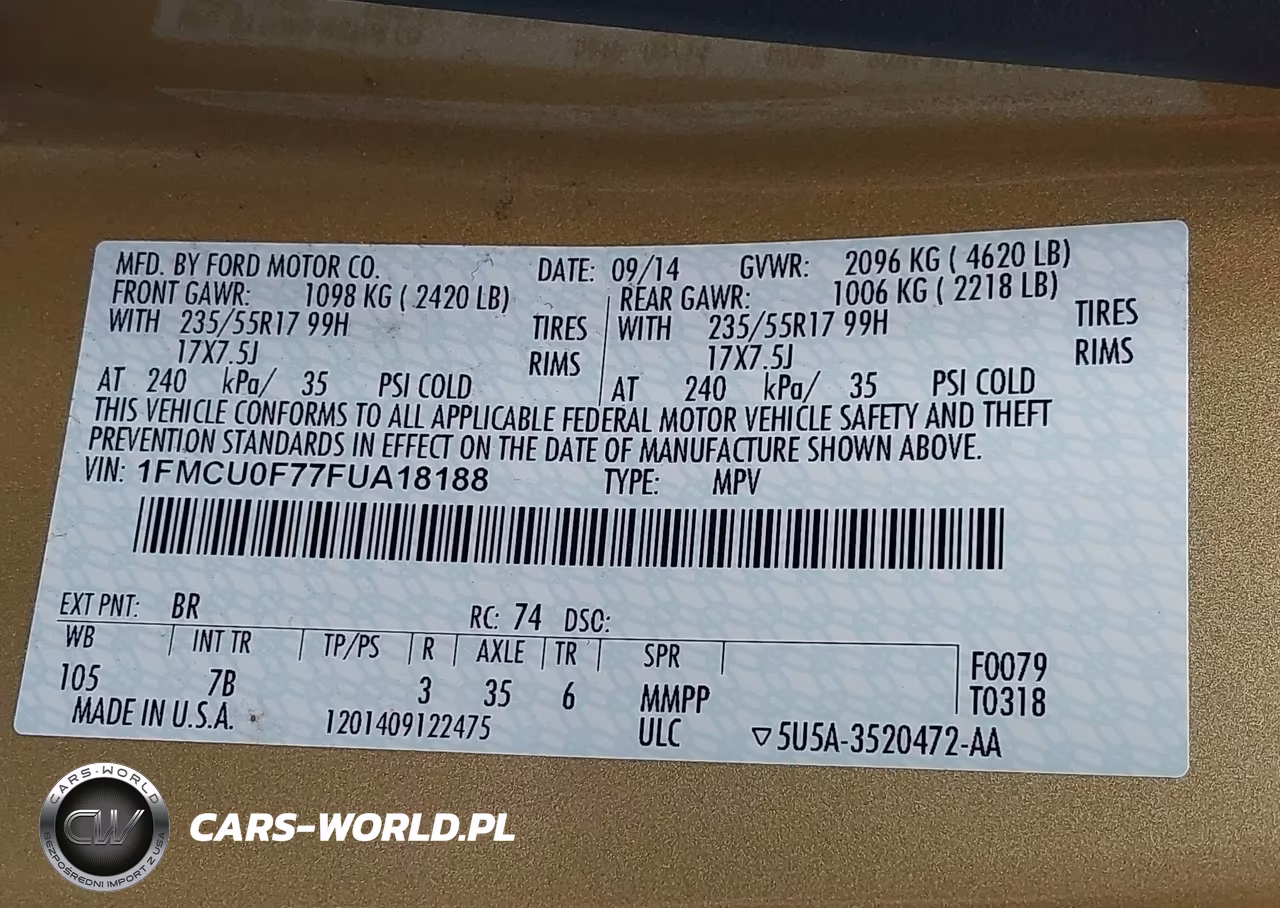 2015 Ford Escape S VIN:1FMCU0F77FUA18188 - 9