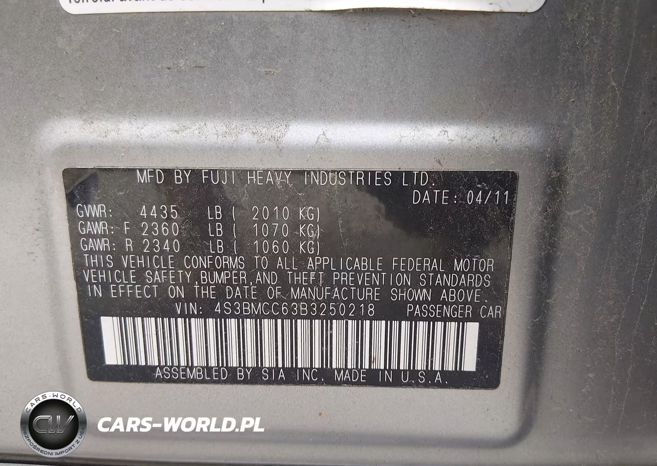 2011 Subaru Legacy 2.5I Premium VIN:4S3BMCC63B3250218 - 9
