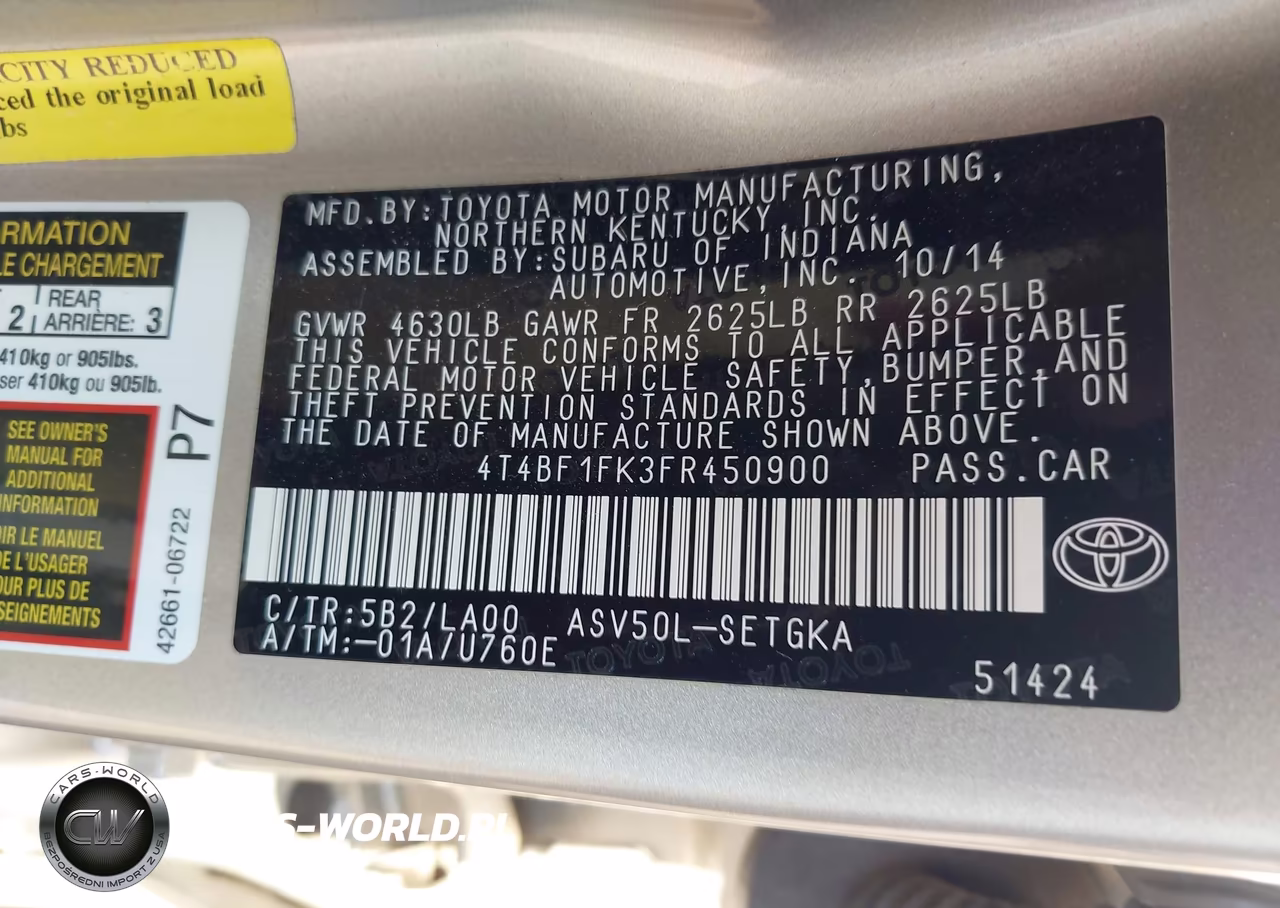 2015 Toyota Camry Xle VIN:4T4BF1FK3FR450900 - 9