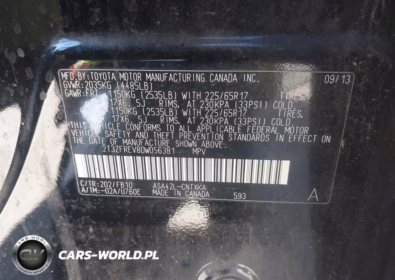 2013 Toyota Rav4 Le VIN:2T3ZFREV8DW056381 - 9