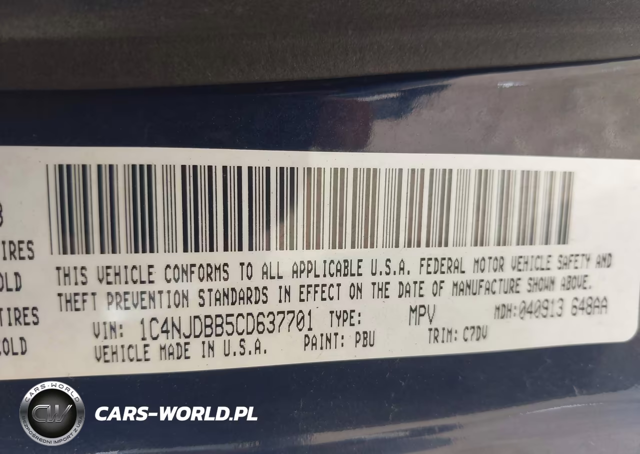 2012 Jeep Compass Sport VIN:1C4NJDBB5CD637701 - 9