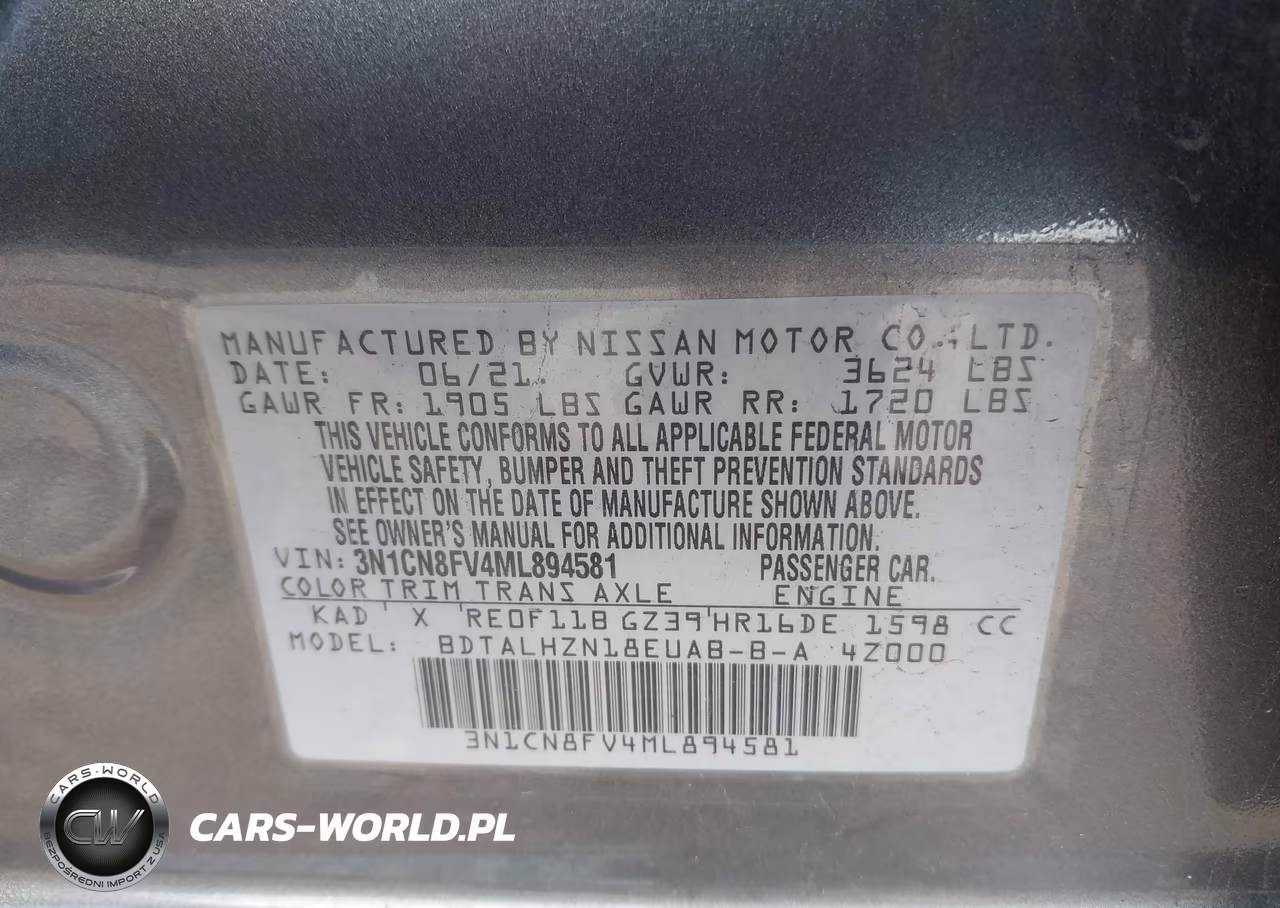 2021 Nissan Versa Sr Xtronic Cvt VIN:3N1CN8FV4ML894581 - 9