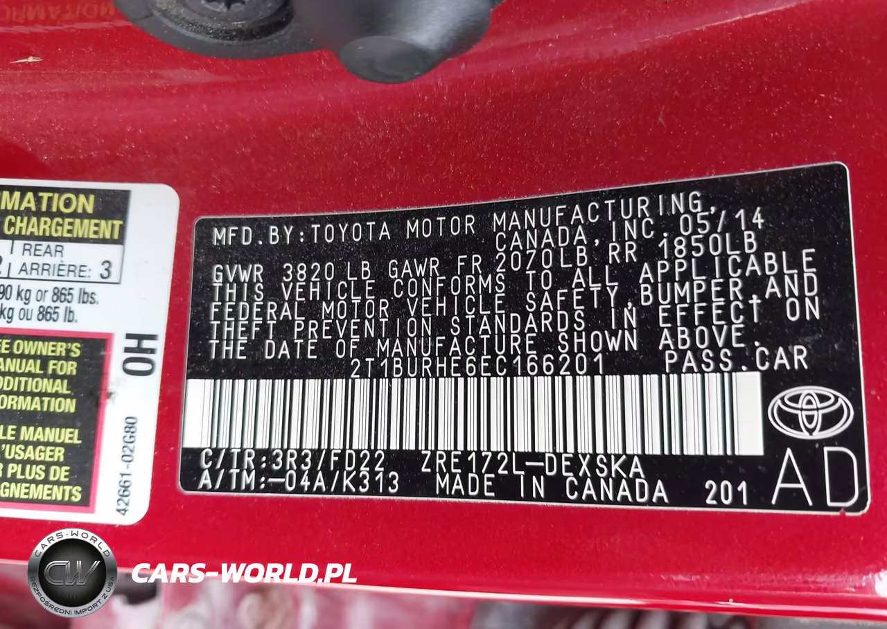 2014 Toyota Corolla S Plus VIN:2T1BURHE6EC166201 - 9