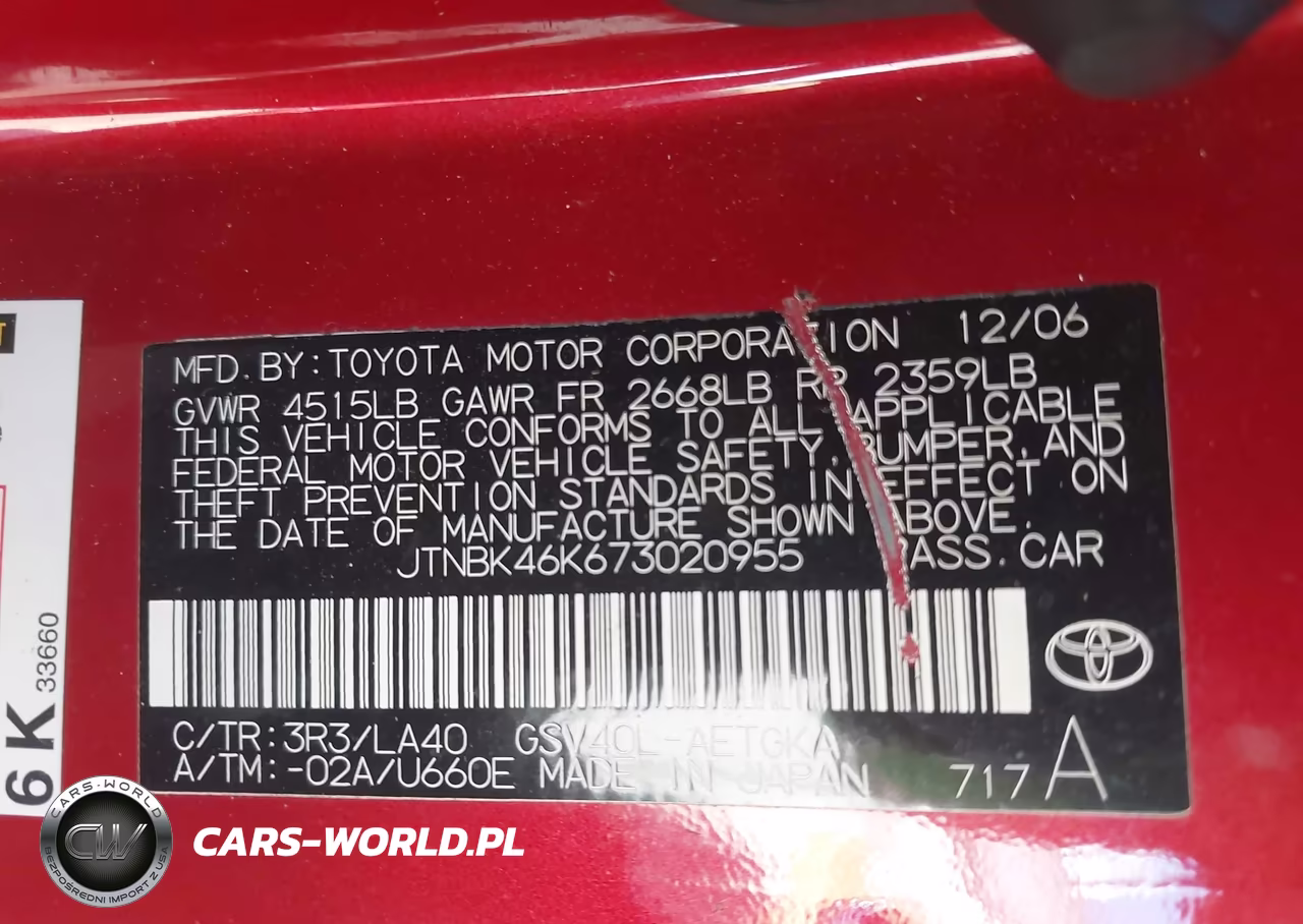 2007 Toyota Camry Xle V6 VIN:JTNBK46K673020955 - 9