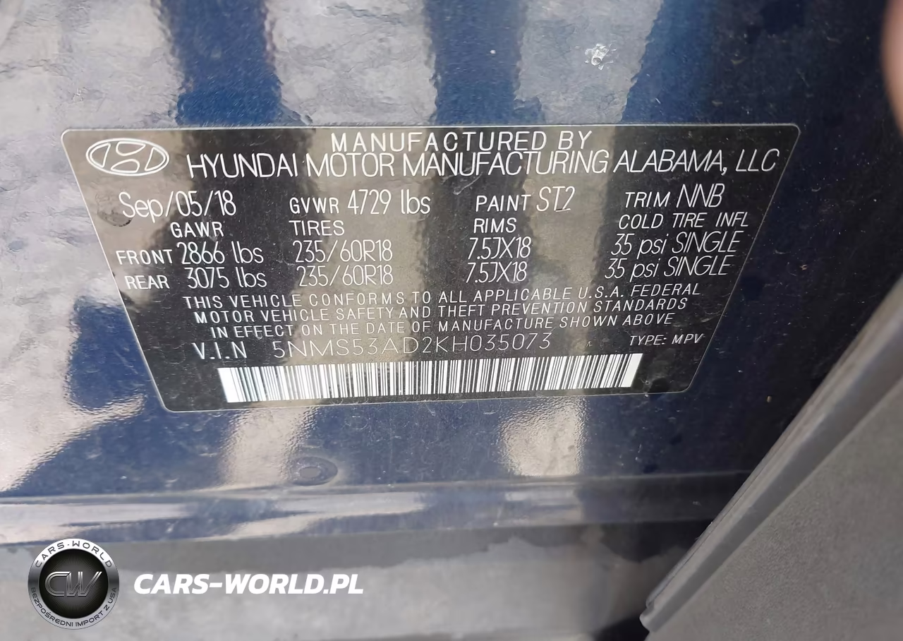 2019 Hyundai Santa Fe Ultimate VIN:5NMS53AD2KH035073 - 9