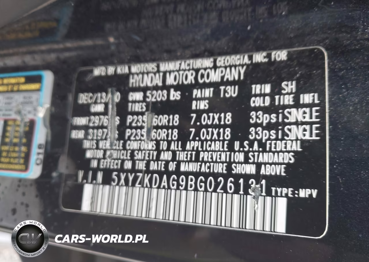2011 Hyundai Santa Fe Limited V6 VIN:5XYZKDAG9BG026131 - 9