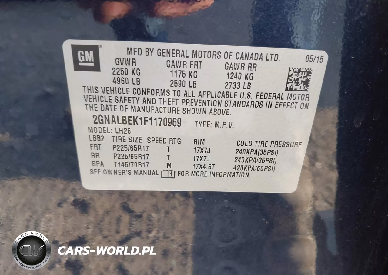 2015 Chevrolet Equinox 1Lt VIN:2GNALBEK1F1170969 - 9