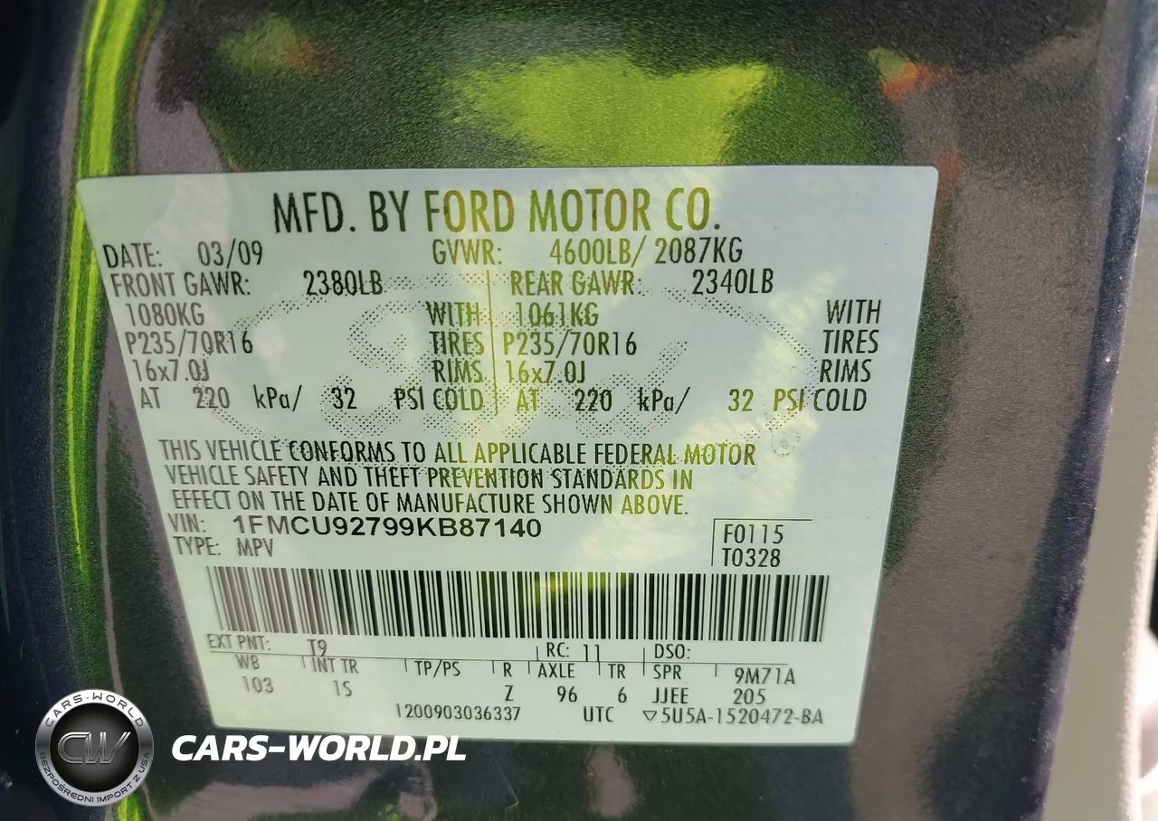 2009 Ford Escape Xls VIN:1FMCU92799KB87140 - 9