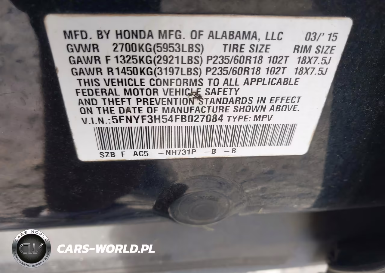 2015 Honda Pilot Ex-L VIN:5FNYF3H54FB027084 - 9