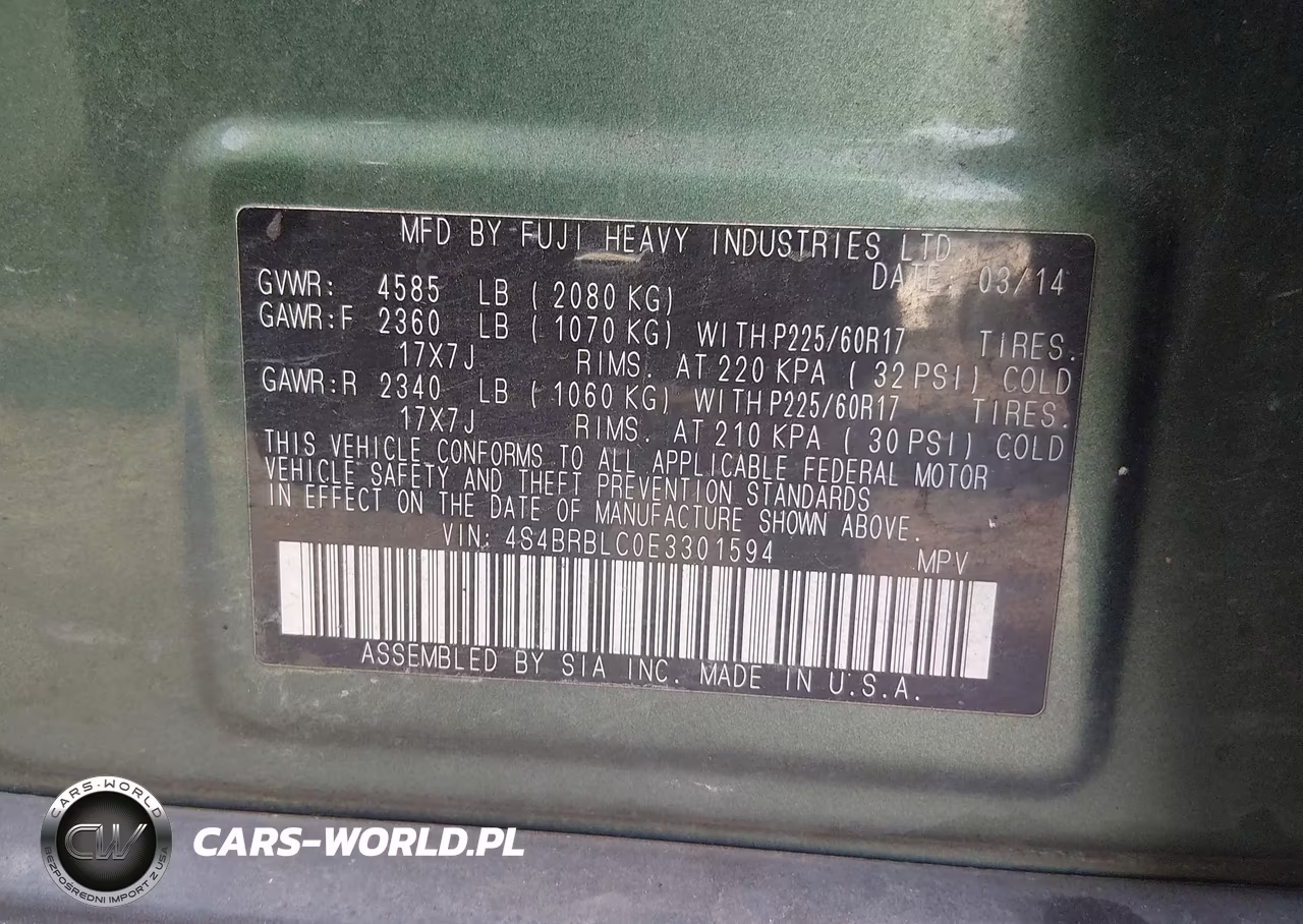 2014 Subaru Outback 2.5I Limited VIN:4S4BRBLC0E3301594 - 9