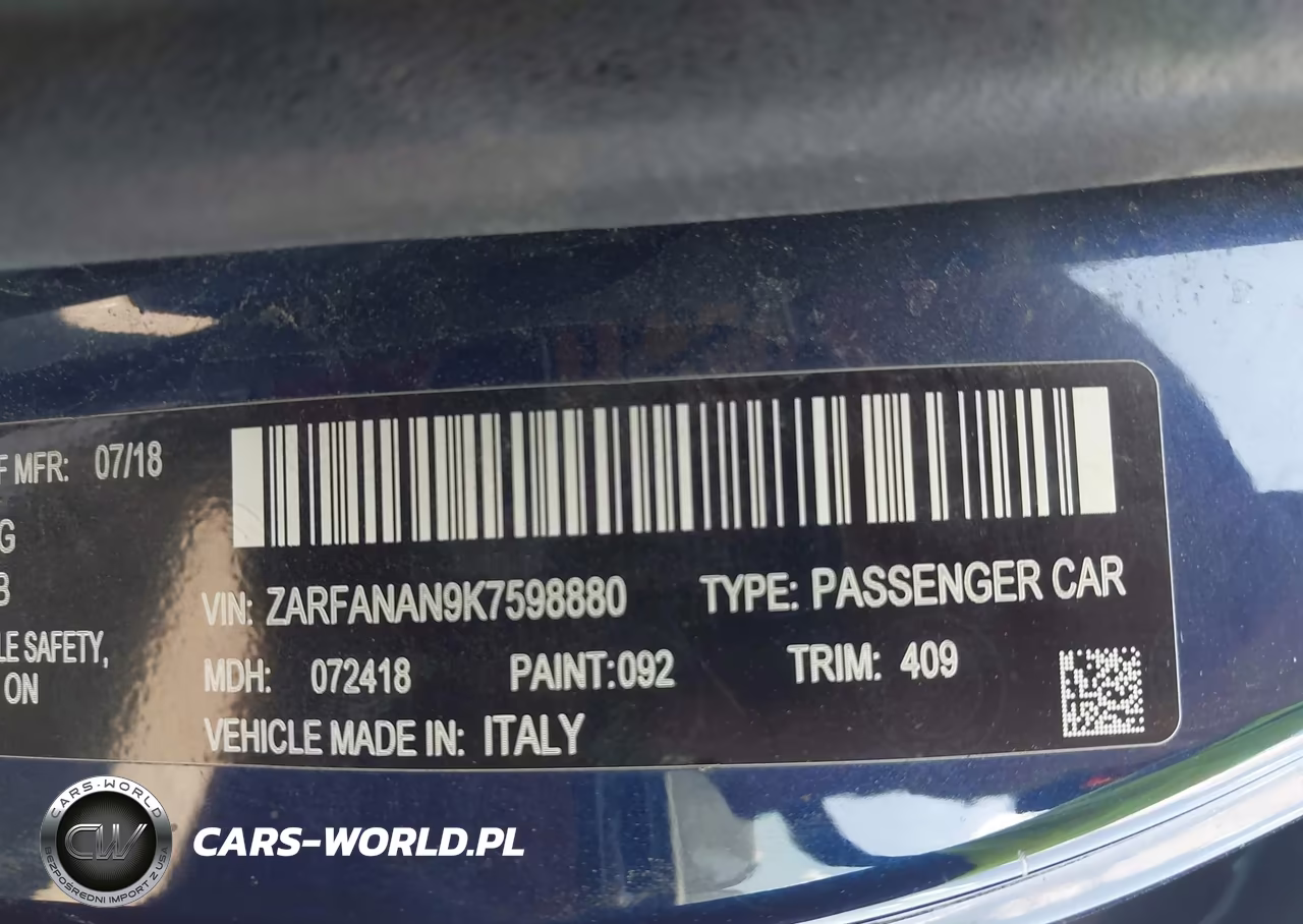 2019 Alfa Romeo Giulia Awd VIN:ZARFANAN9K7598880 - 9
