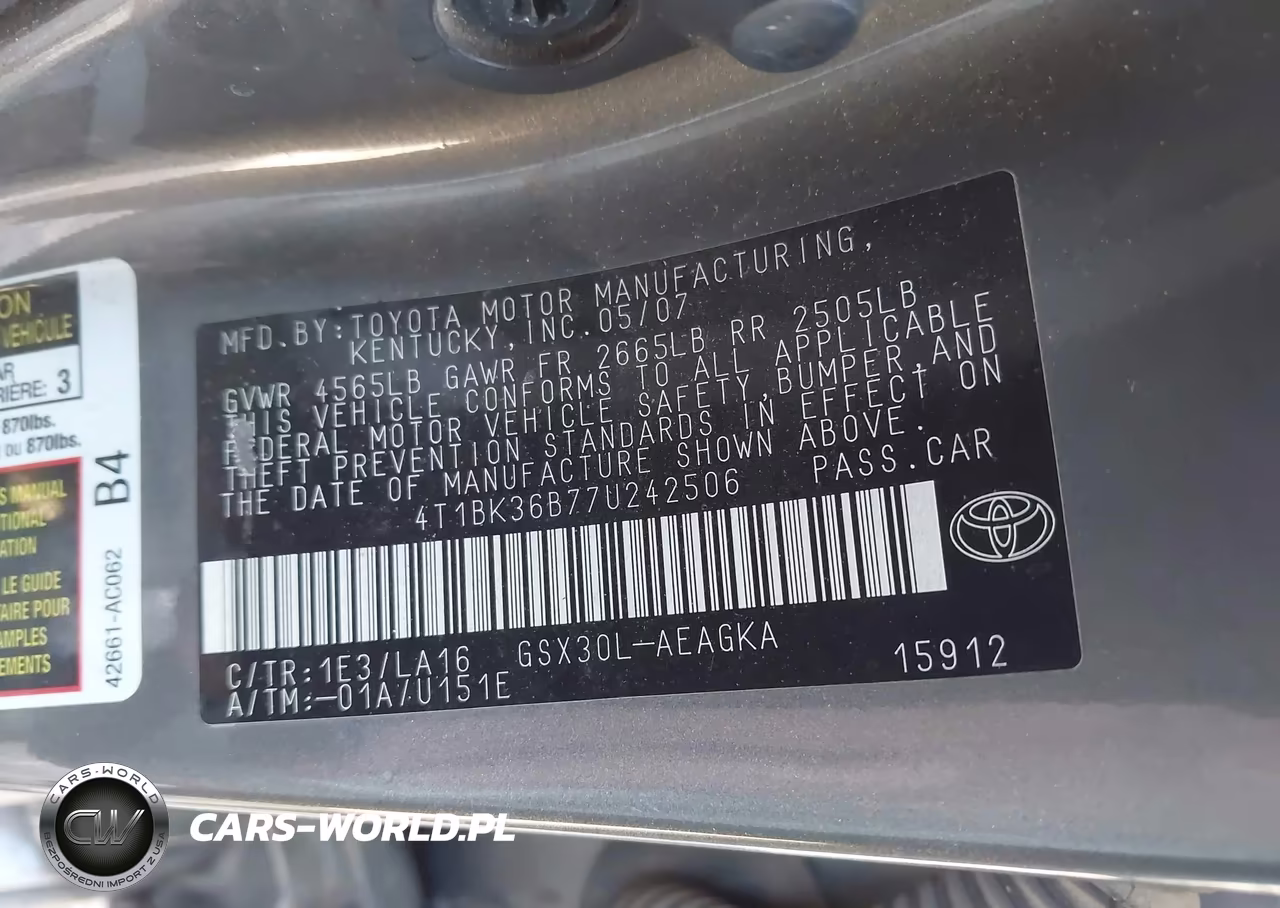 2007 Toyota Avalon Xls VIN:4T1BK36B77U242506 - 9