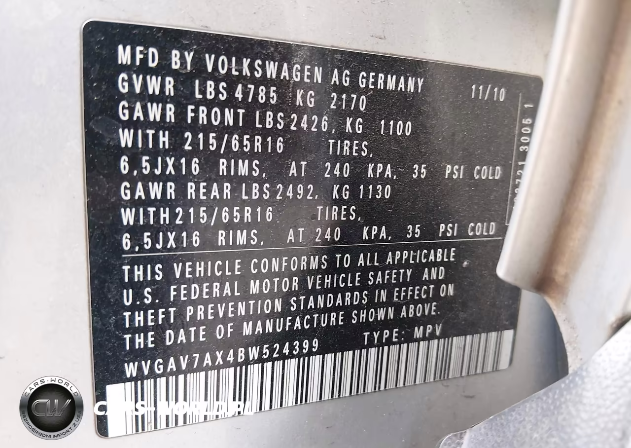2011 Volkswagen Tiguan S VIN:WVGAV7AX4BW524399 - 9