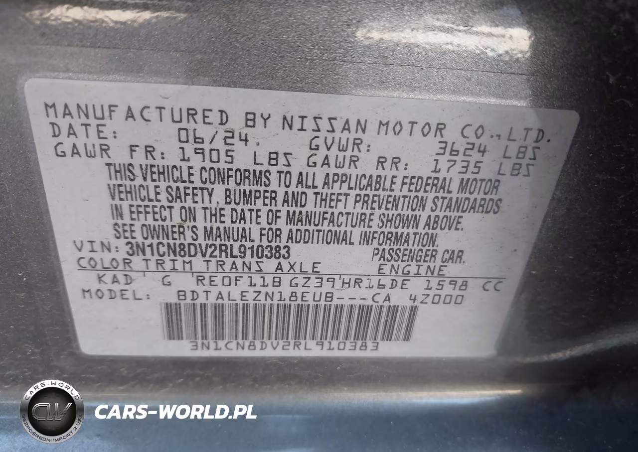 2024 Nissan Versa 1.6 S VIN:3N1CN8DV2RL910383 - 9