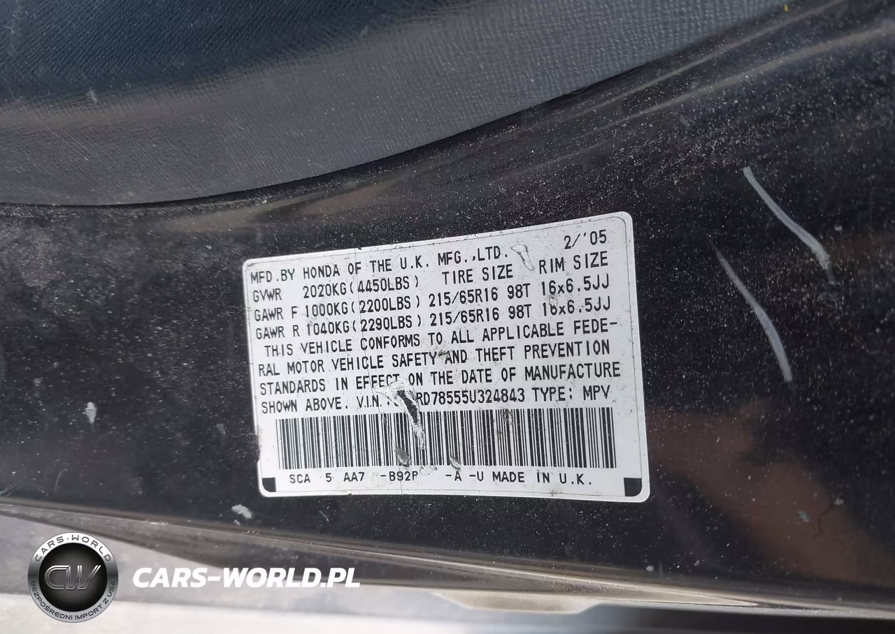 2005 Honda Cr-V Lx VIN:SHSRD78555U324843 - 9