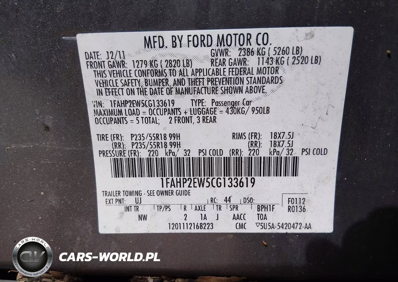2012 Ford Taurus Sel VIN:1FAHP2EW5CG133619 - 9