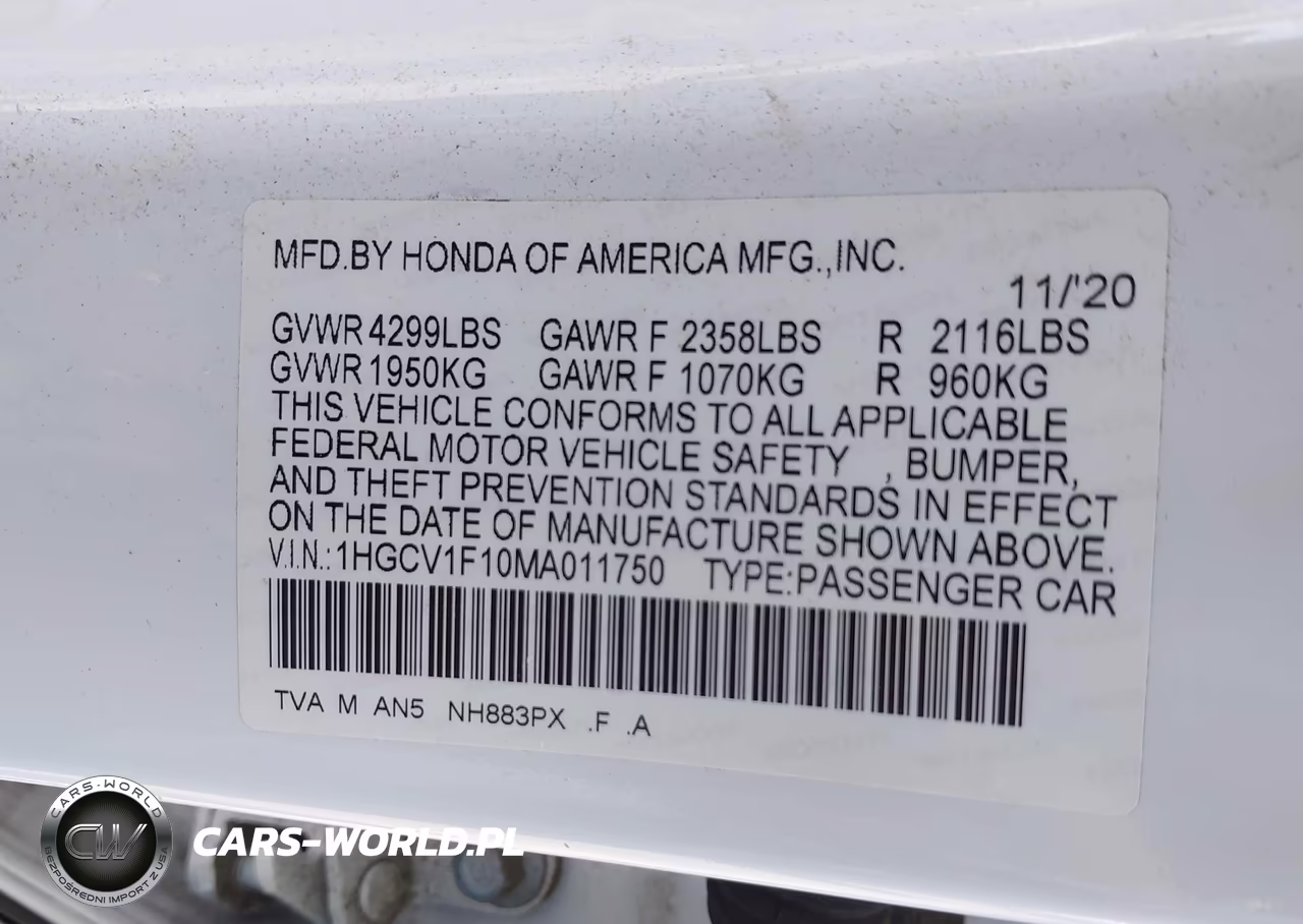 2021 Honda Accord Lx VIN:1HGCV1F10MA011750 - 9