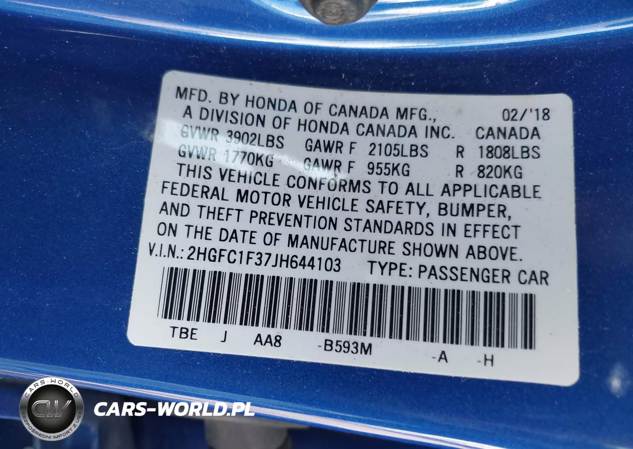 2018 Honda Civic Ex-T VIN:2HGFC1F37JH644103 - 9