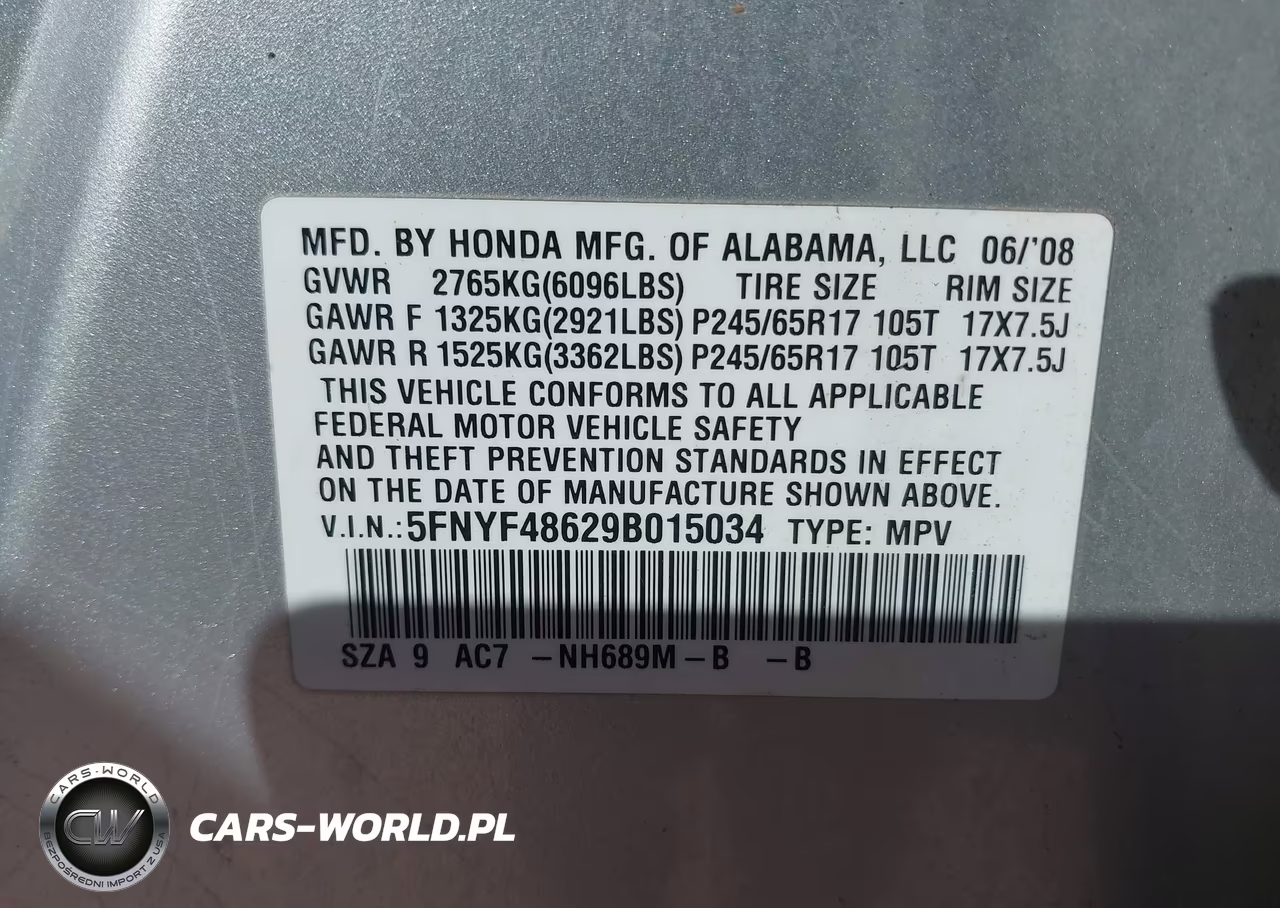 2009 Honda Pilot Ex-L VIN:5FNYF48629B015034 - 9
