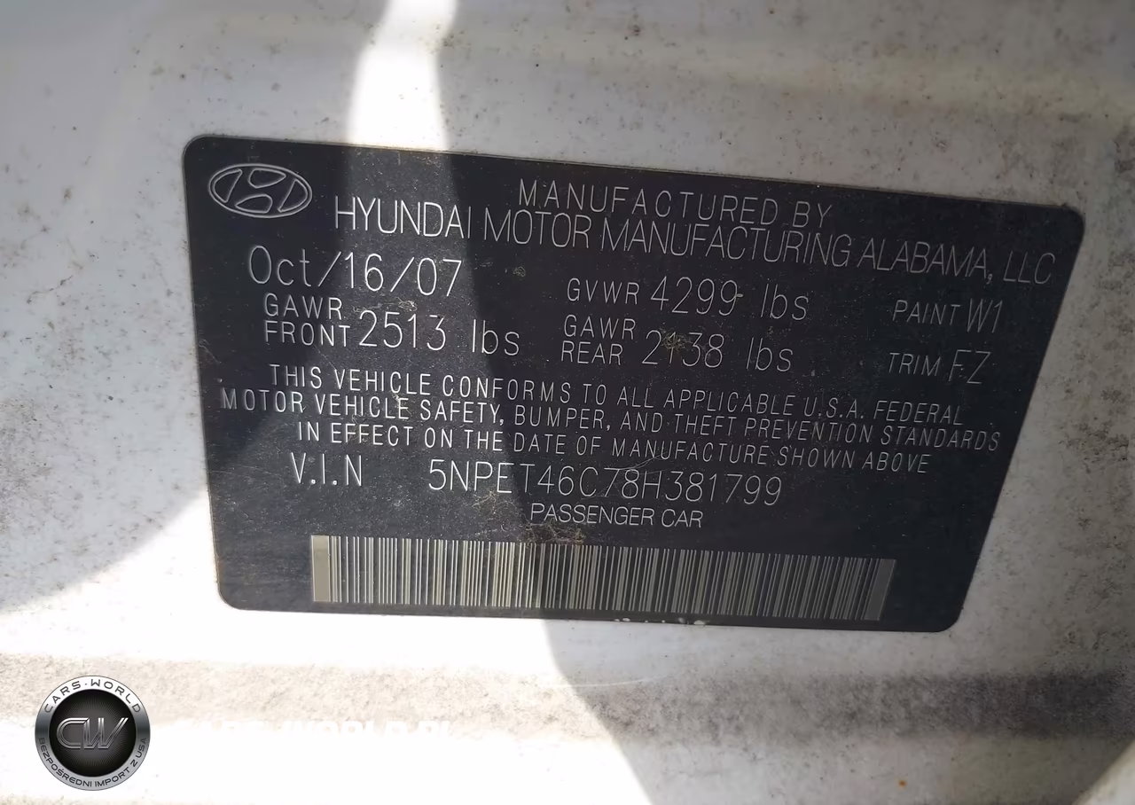 2008 Hyundai Sonata VIN:5NPET46C78H381799 - 9