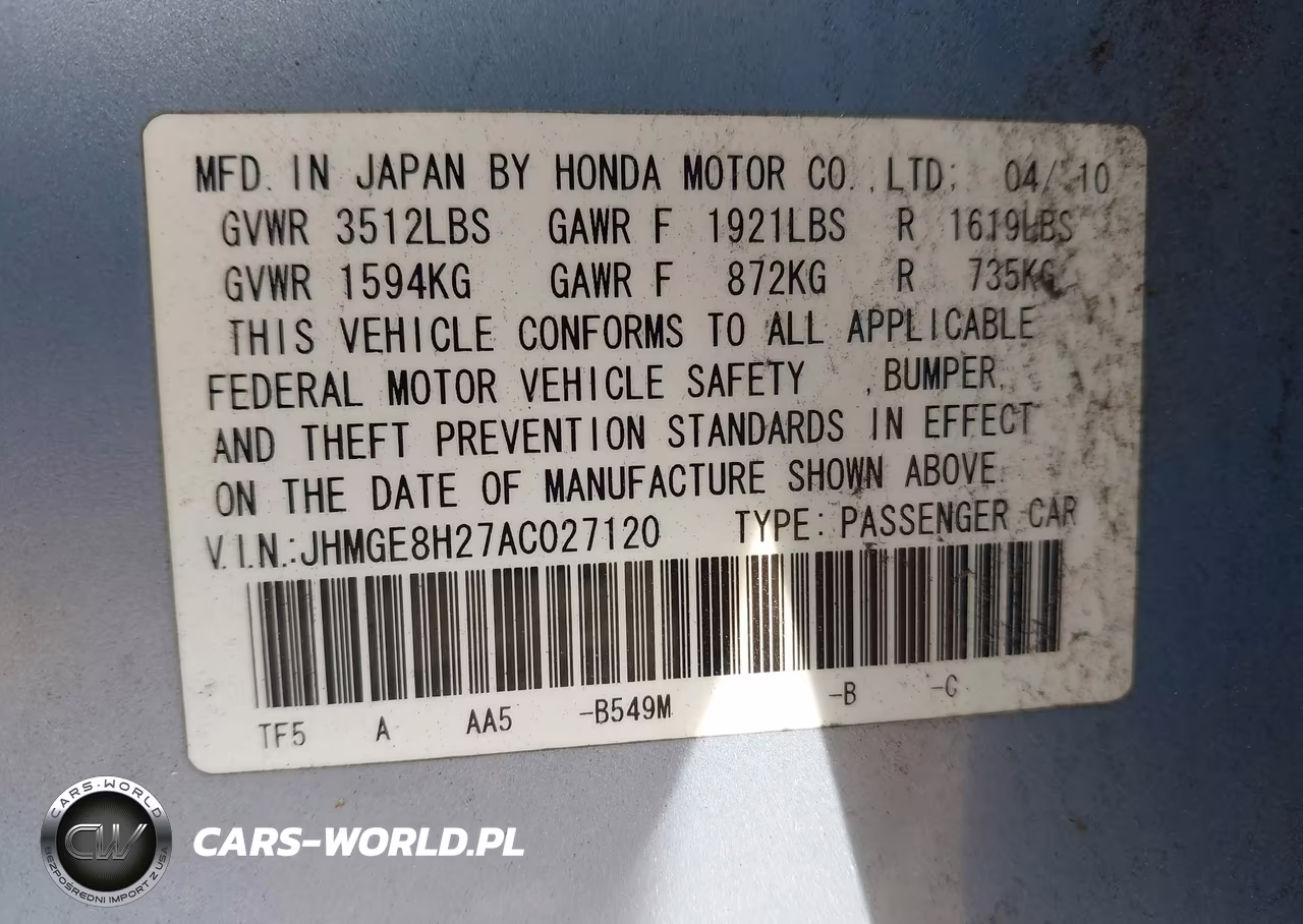 2010 Honda Fit VIN:JHMGE8H27AC027120 - 9