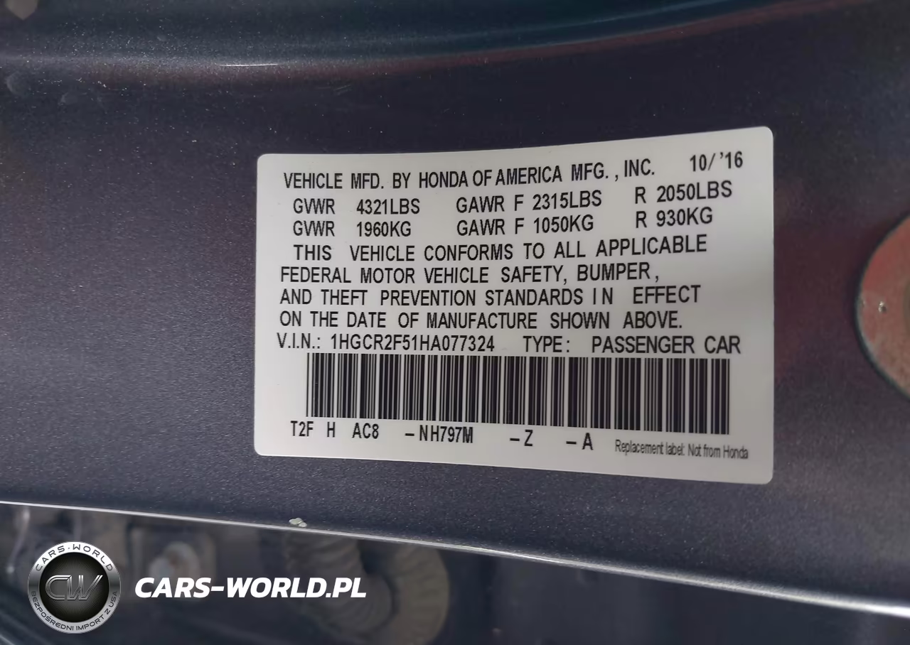 2017 Honda Accord Sport VIN:1HGCR2F51HA077324 - 9