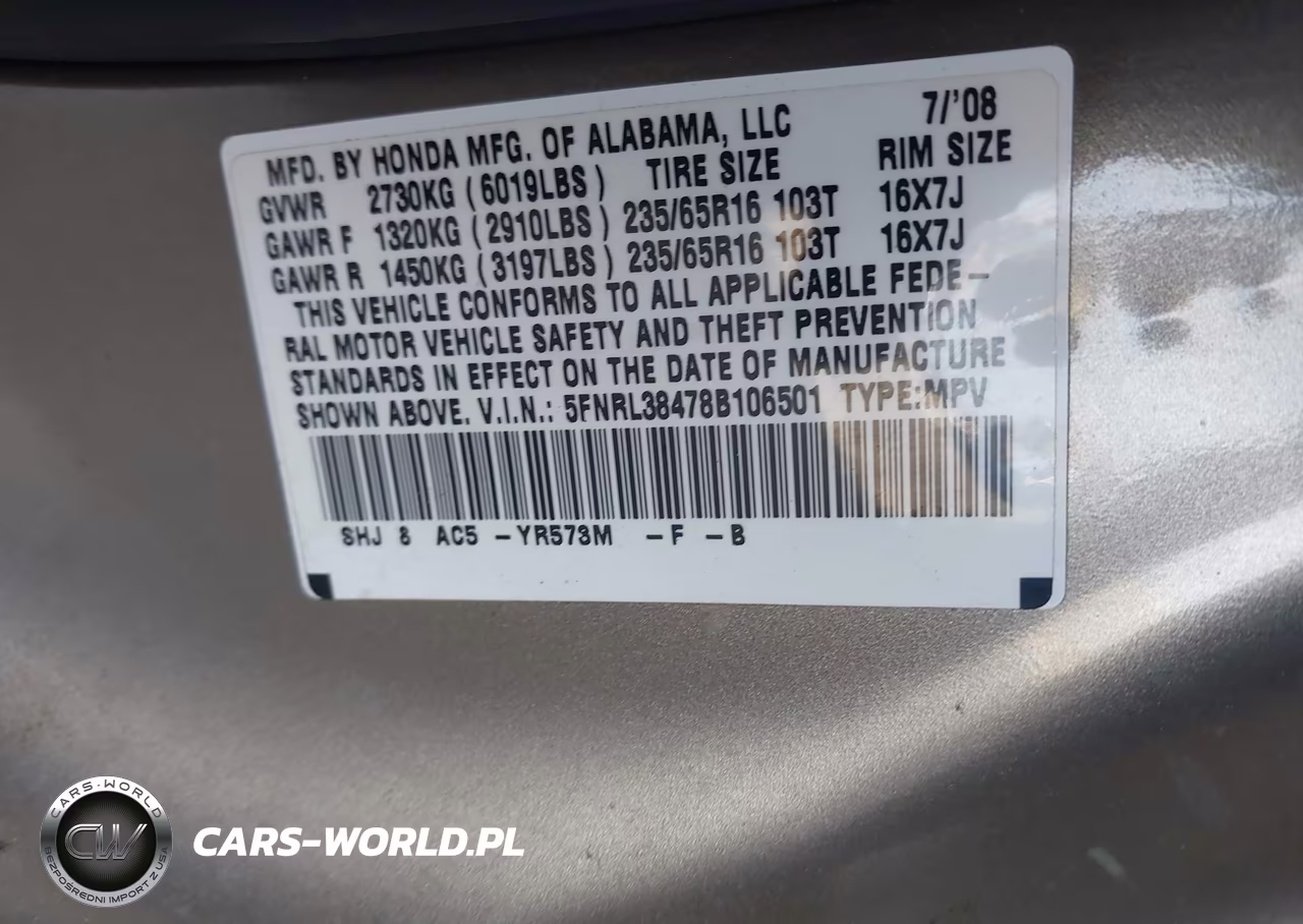2008 Honda Odyssey Ex VIN:5FNRL38478B106501 - 9