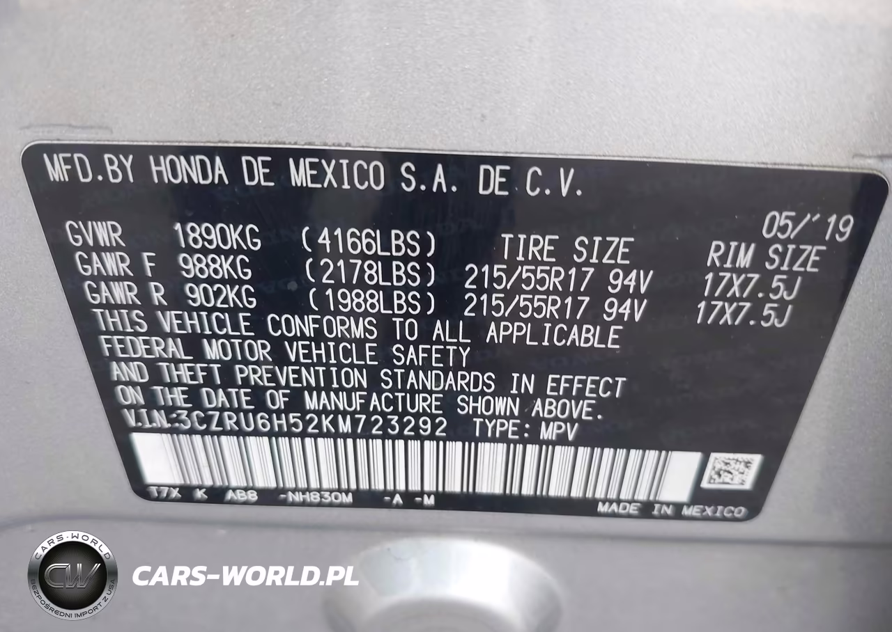 2019 Honda Hr-V Ex VIN:3CZRU6H52KM723292 - 9