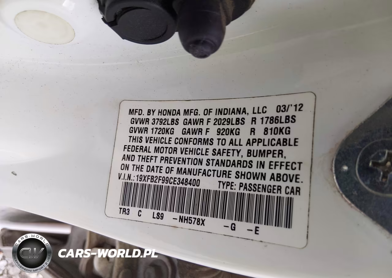 2012 Honda Civic Ex-L VIN:19XFB2F99CE348400 - 9