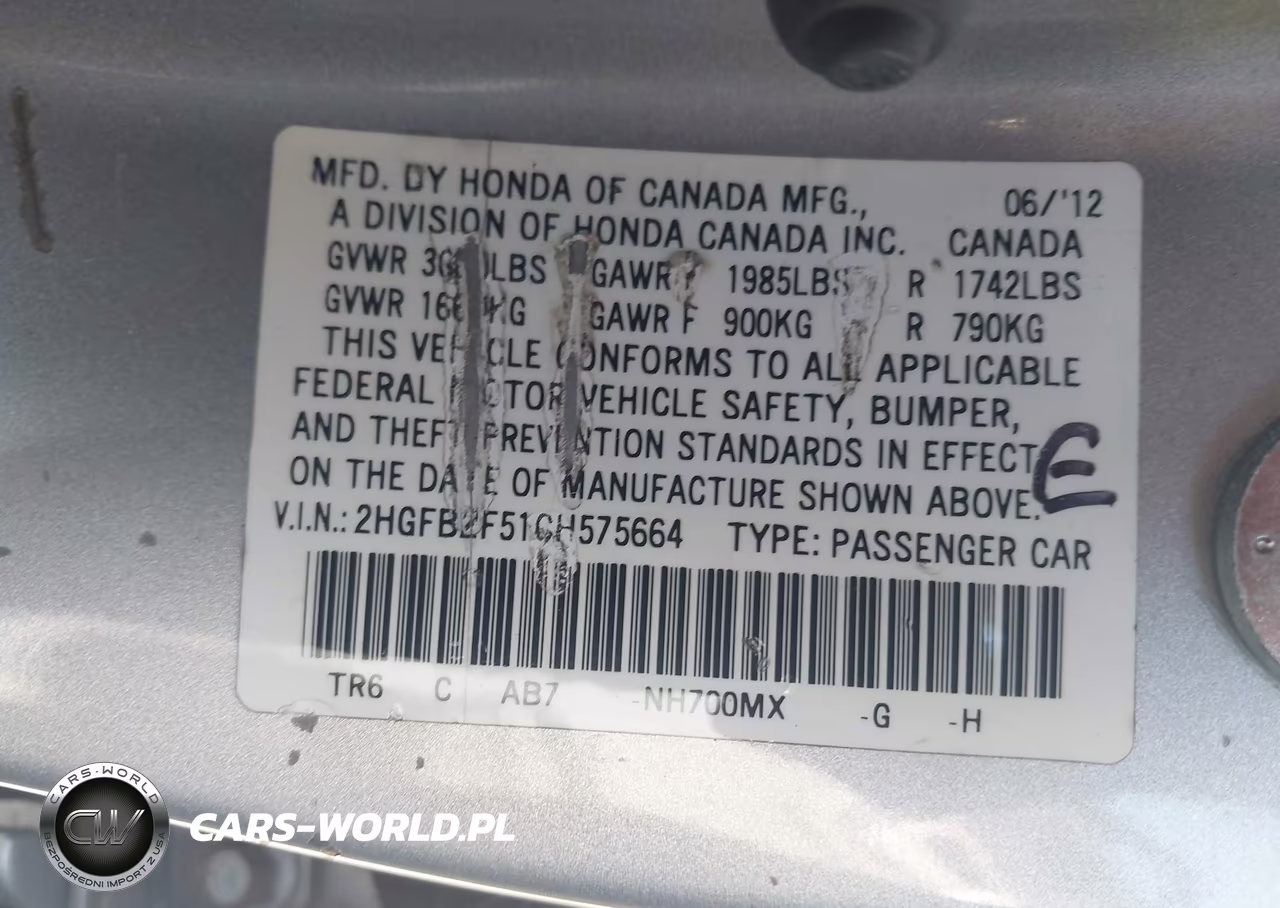 2012 Honda Civic Lx VIN:2HGFB2F51CH575664 - 9
