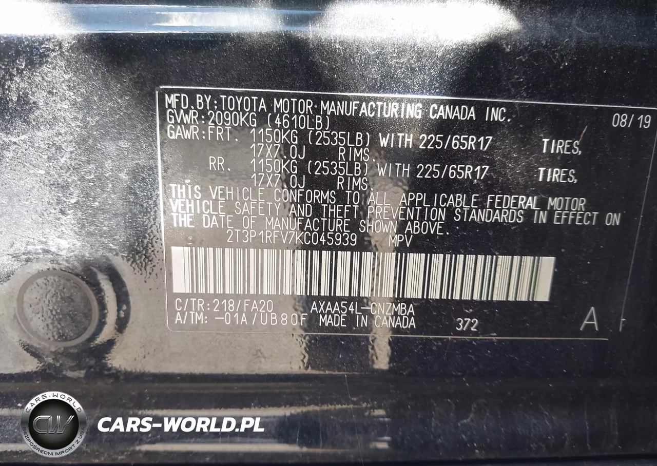 2019 Toyota Rav4 Xle VIN:2T3P1RFV7KC045939 - 9