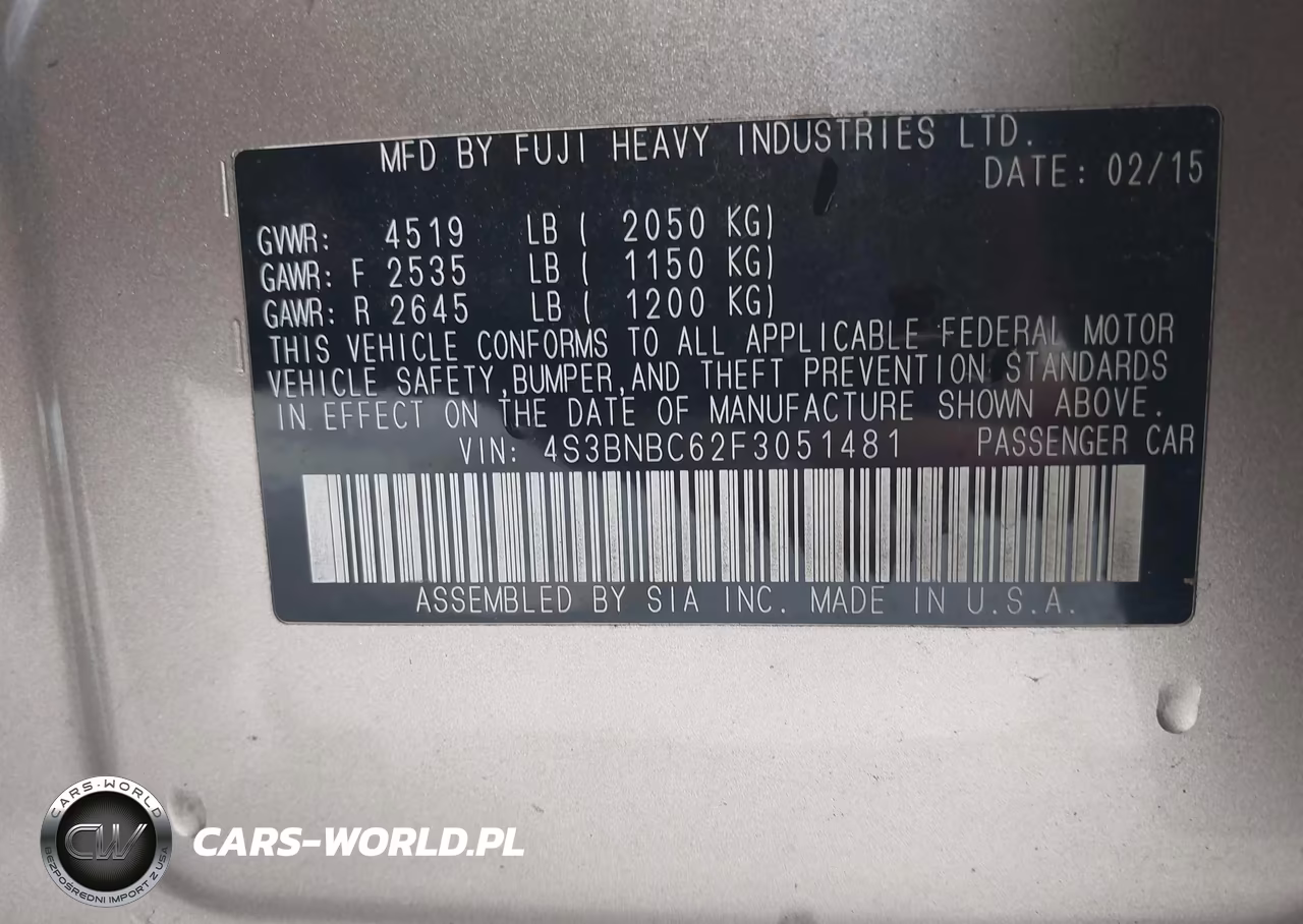 2015 Subaru Legacy 2.5I Premium VIN:4S3BNBC62F3051481 - 9