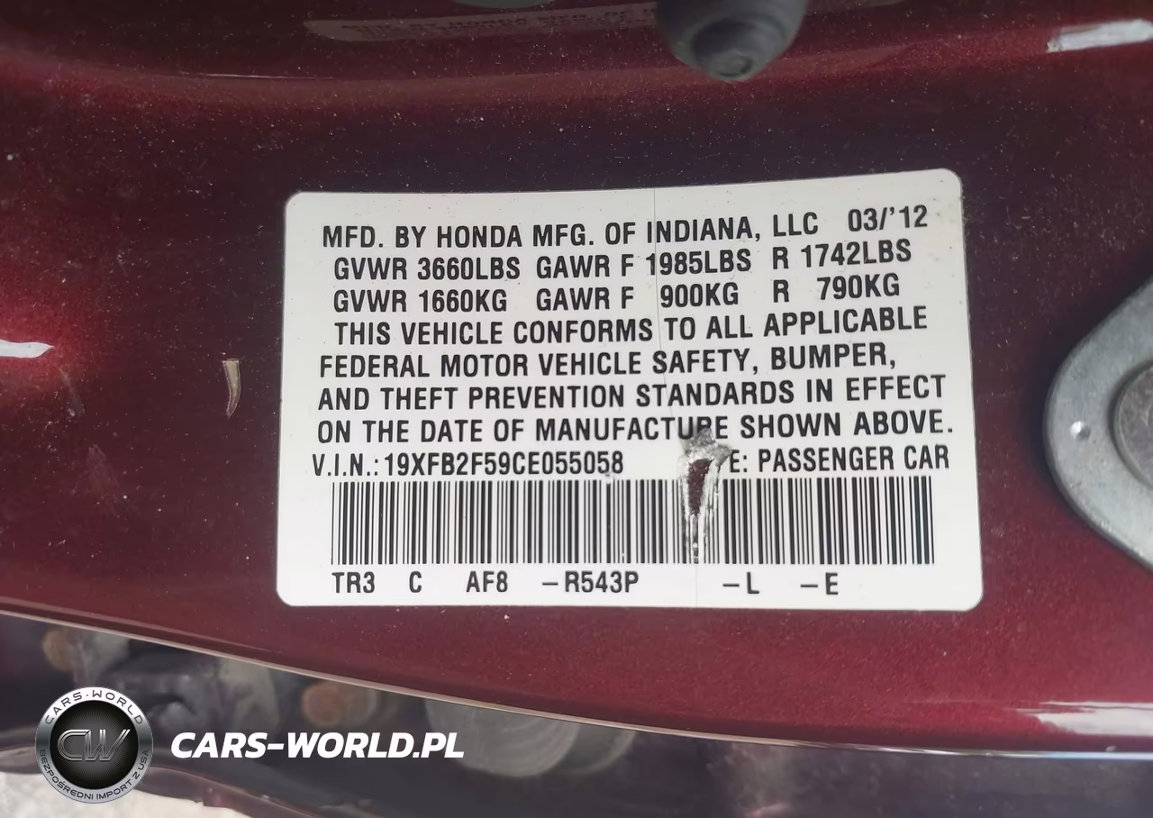 2012 Honda Civic Lx VIN:19XFB2F59CE055058 - 9