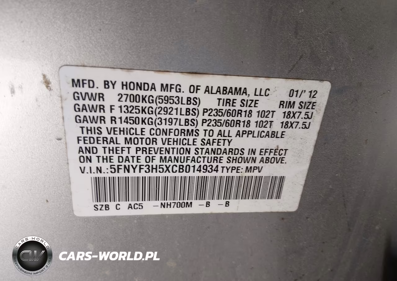 2012 Honda Pilot Ex-L VIN:5FNYF3H5XCB014934 - 9