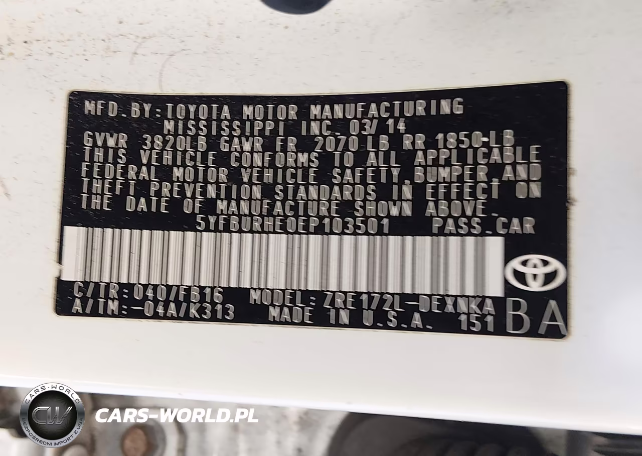 2014 Toyota Corolla Le VIN:5YFBURHE0EP103501 - 9