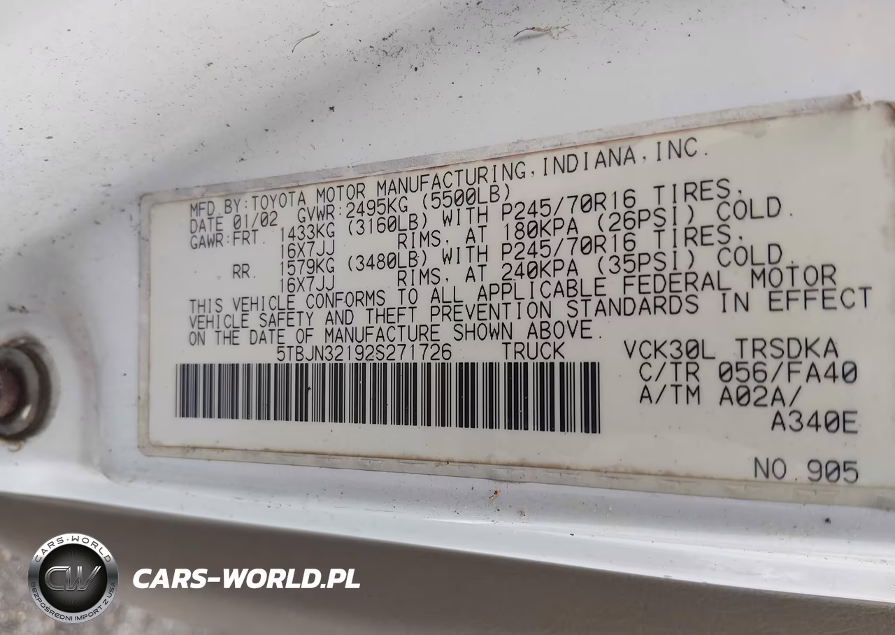 2002 Toyota Tundra VIN:5TBJN32192S271726 - 9