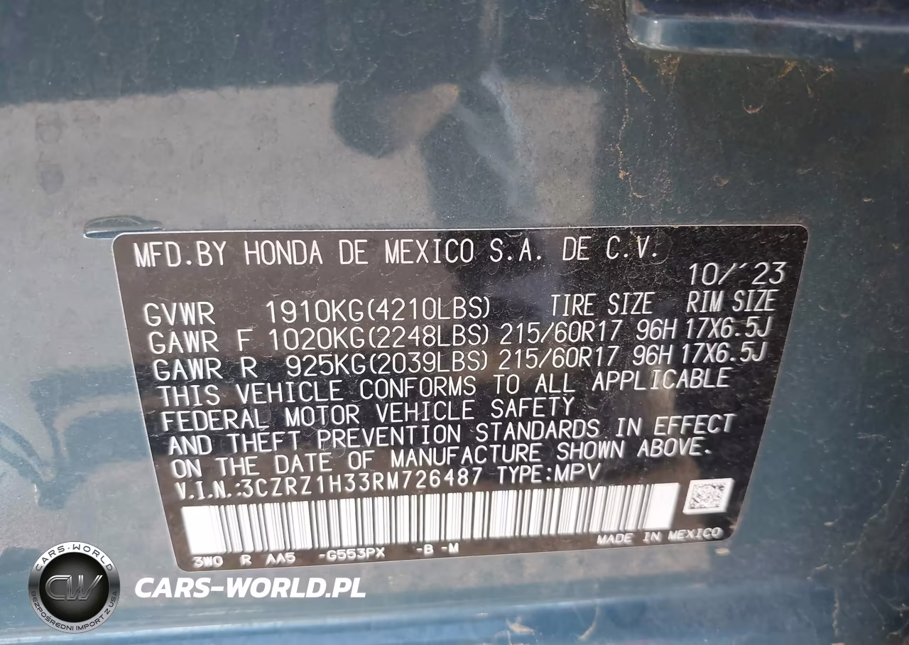 2024 Honda Hr-V 2Wd Lx VIN:3CZRZ1H33RM726487 - 9