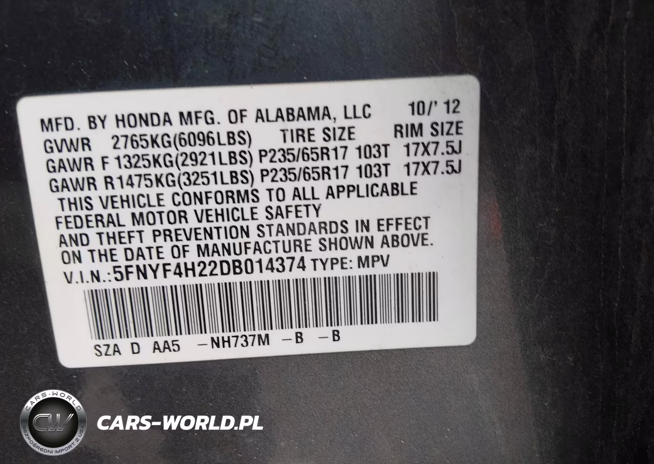 2013 Honda Pilot Lx VIN:5FNYF4H22DB014374 - 9