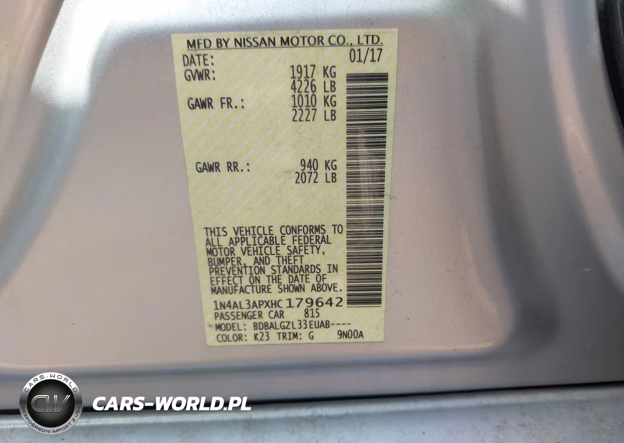 2017 Nissan Altima 2.5 S VIN:1N4AL3APXHC179642 - 9
