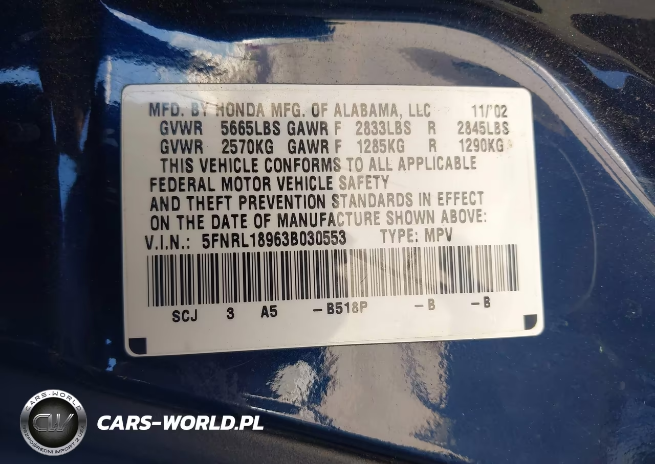2003 Honda Odyssey Ex-L VIN:5FNRL18963B030553 - 9