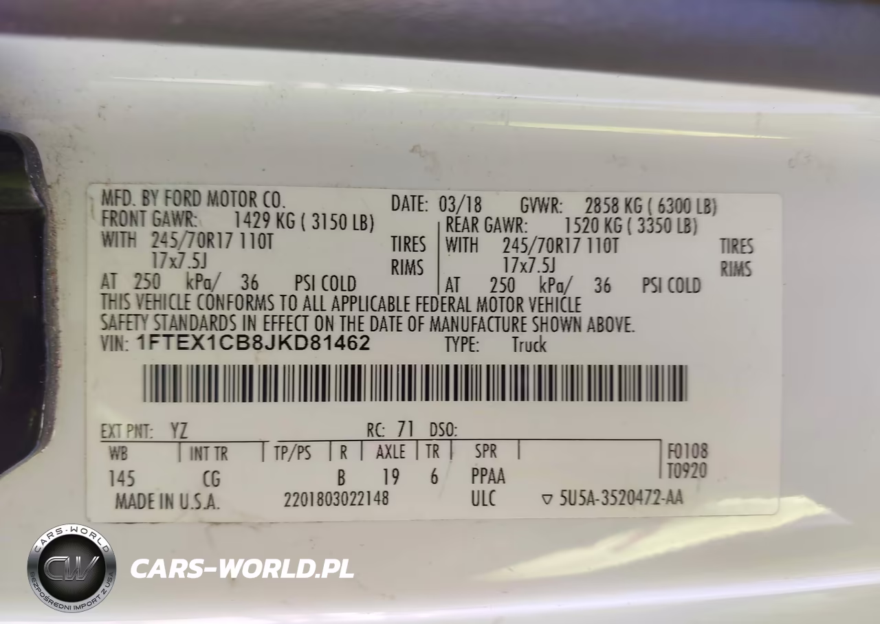 2018 Ford F-150 Xl VIN:1FTEX1CB8JKD81462 - 9